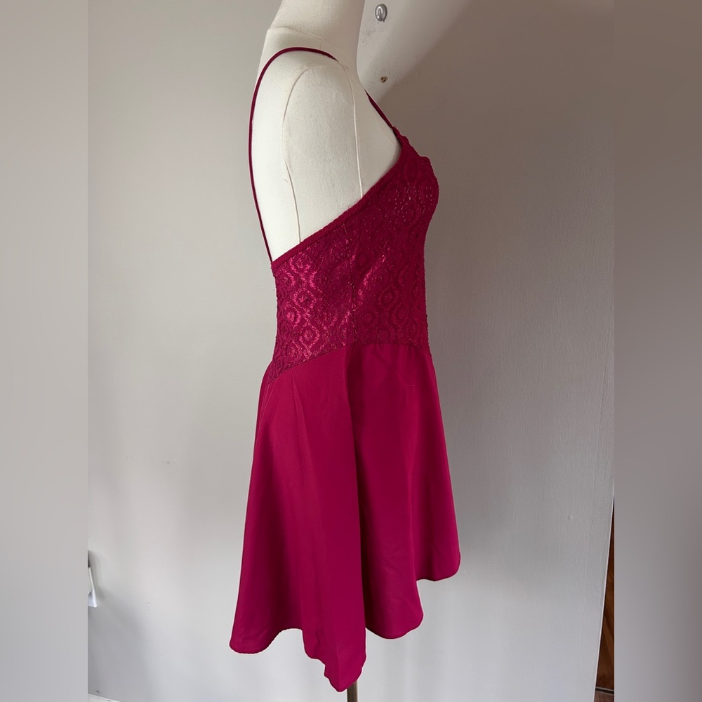 VINTAGE VAL MODE 90s Romantic Lace Basque Waist Red Slip Dress Valentines Size S - Picture 8 of 15